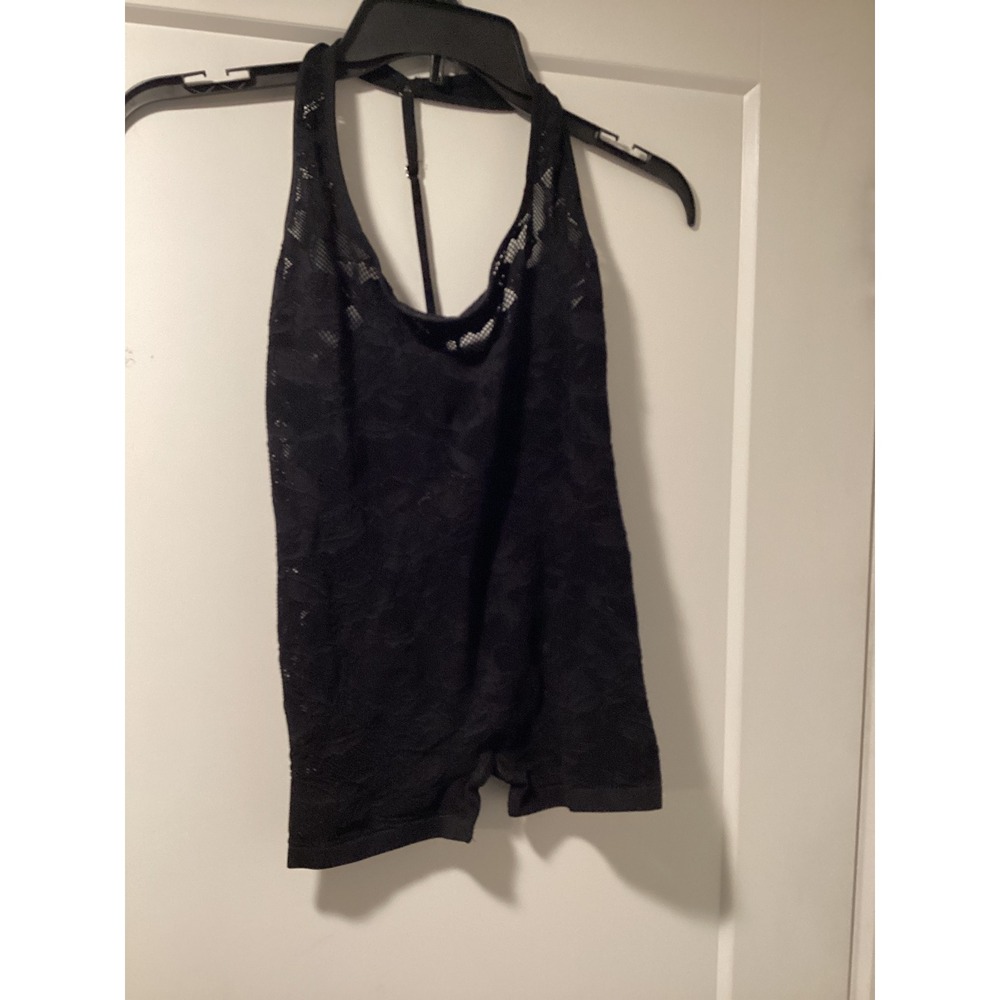 LyreBird Anthropologie Black Lace Halter Romper L/XL NWT Floral Sheer Intimates